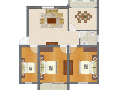 3室2厅 64.17平米
