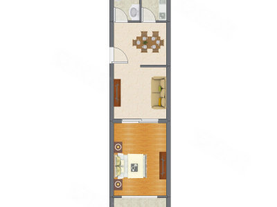 1室2厅 57.11平米户型图