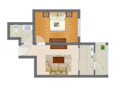 1室1厅 52.04平米户型图