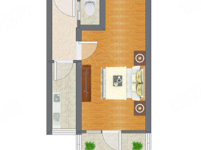 1室1厅 32.88平米户型图