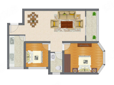 2室2厅 90.90平米户型图