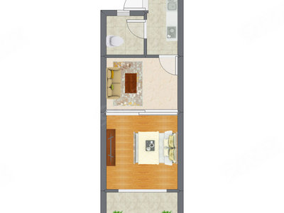 1室1厅 41.24平米户型图