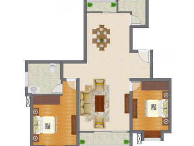 2室2厅 103.61平米户型图