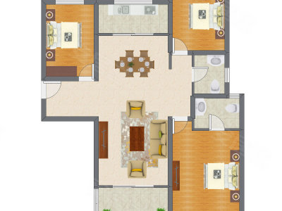 3室2厅 92.36平米户型图