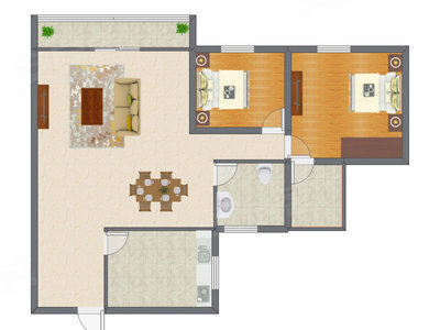 2室2厅 88.28平米户型图