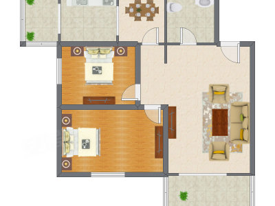 2室1厅 116.65平米