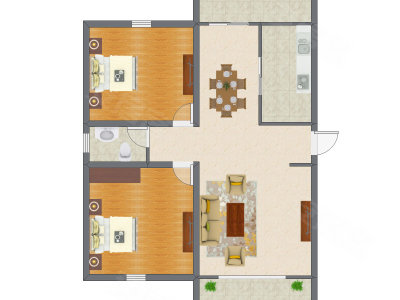 2室2厅 91.96平米户型图