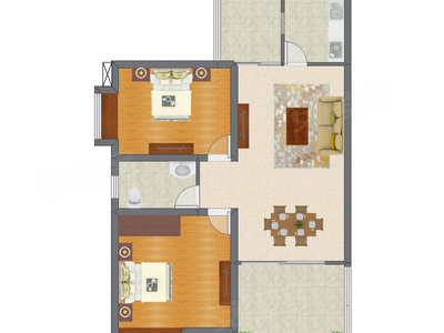 2室2厅 93.48平米户型图