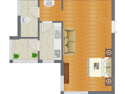 1室1厅 40.22平米户型图