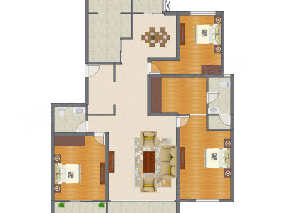 3室2厅 208.00平米户型图