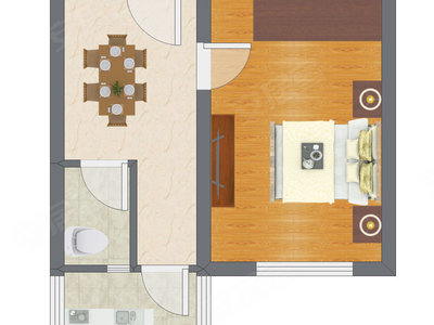 1室1厅 36.04平米户型图
