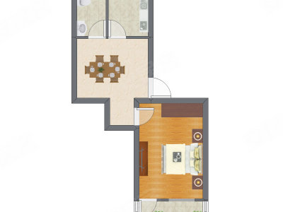 1室1厅 48.95平米户型图