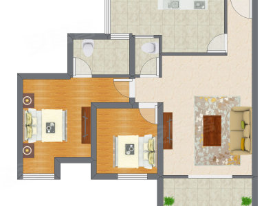 2室1厅 88.64平米户型图