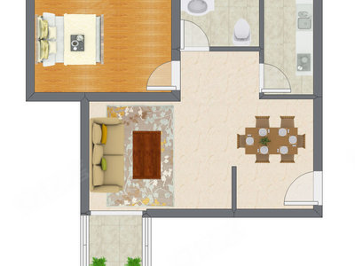 1室2厅 61.29平米户型图