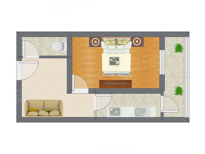 1室1厅 46.64平米户型图
