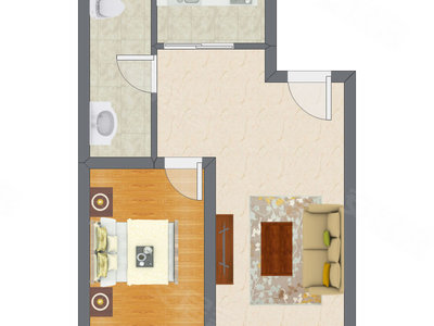 1室1厅 64.27平米户型图