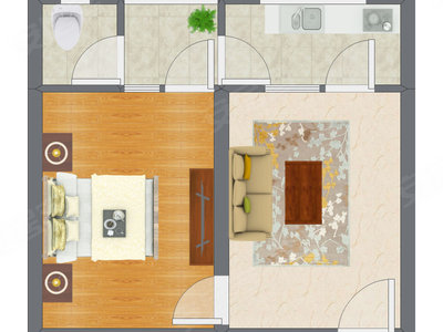 1室1厅 40.61平米户型图