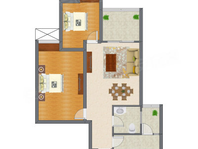 2室2厅 83.57平米户型图