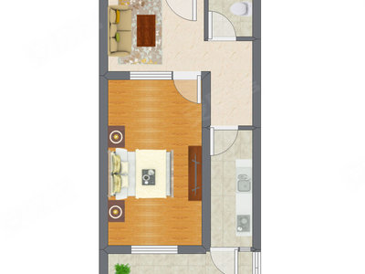 1室1厅 46.95平米户型图