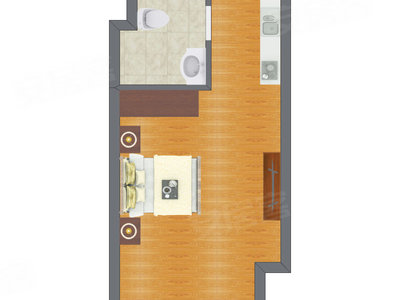 1室2厅 36.80平米户型图