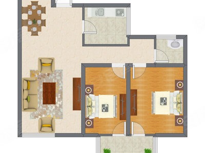 2室2厅 100.22平米户型图