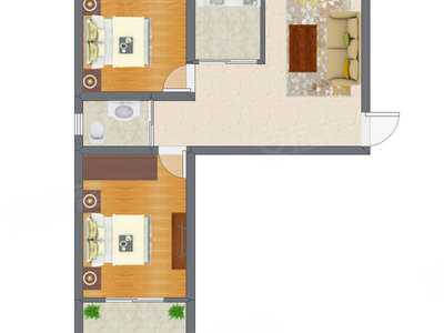 2室1厅 45.39平米户型图
