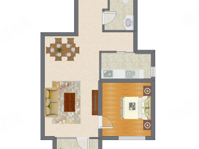 1室2厅 70.49平米户型图
