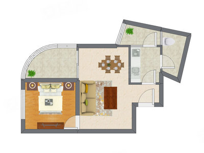 1室2厅 40.57平米户型图