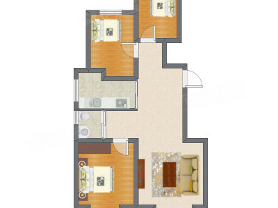 3室1厅 91.39平米户型图