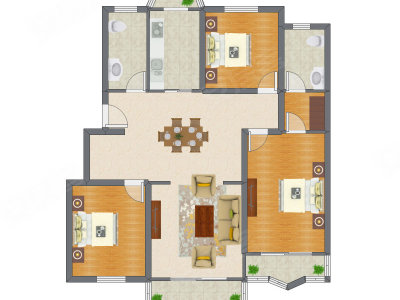 3室2厅 142.84平米户型图