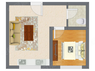 1室1厅 43.54平米户型图