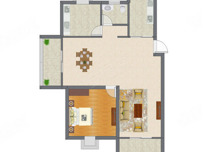 1室2厅 73.52平米户型图