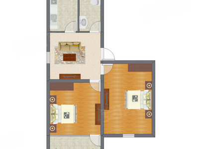2室1厅 61.08平米户型图