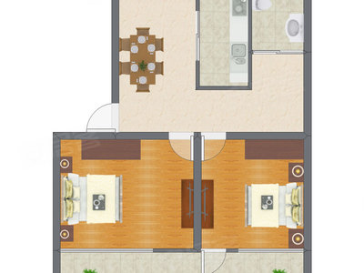 2室1厅 60.86平米户型图