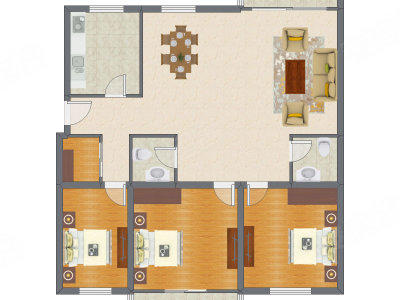 3室2厅 153.44平米户型图