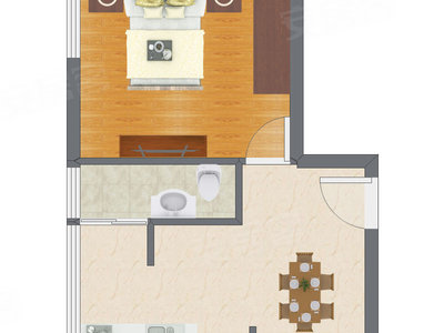 1室1厅 40.57平米户型图