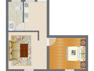 1室1厅 48.25平米户型图