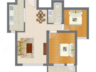 2室2厅 75.56平米户型图