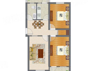 2室2厅 88.47平米户型图