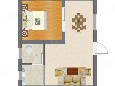 1室1厅 47.20平米户型图