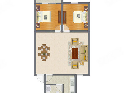 2室2厅 73.33平米户型图