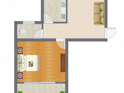 1室1厅 53.00平米户型图