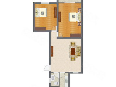 2室1厅 67.87平米户型图