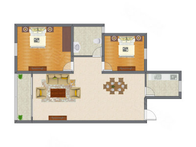 2室2厅 80.30平米户型图