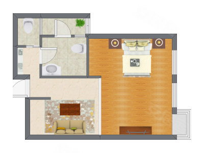 1室1厅 56.36平米户型图