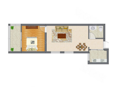 1室2厅 59.15平米户型图