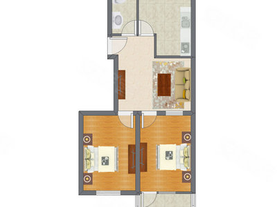 2室1厅 70.53平米户型图