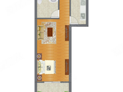 1室0厅 40.74平米户型图