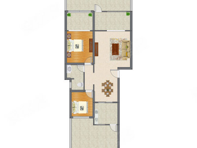 2室2厅 89.76平米户型图