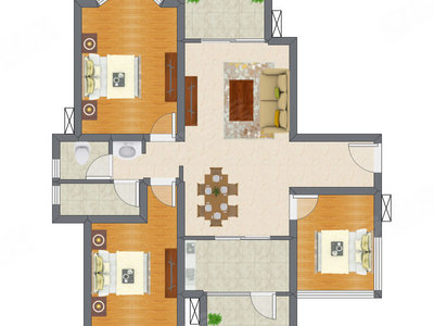 3室2厅 75.60平米